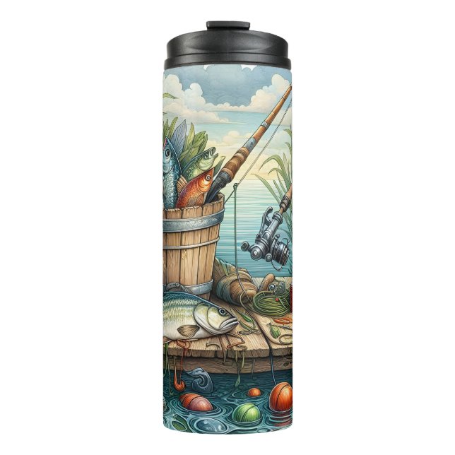 Bouteilles Isothermes Quai de pêche avec scène de capture complète (Devant)