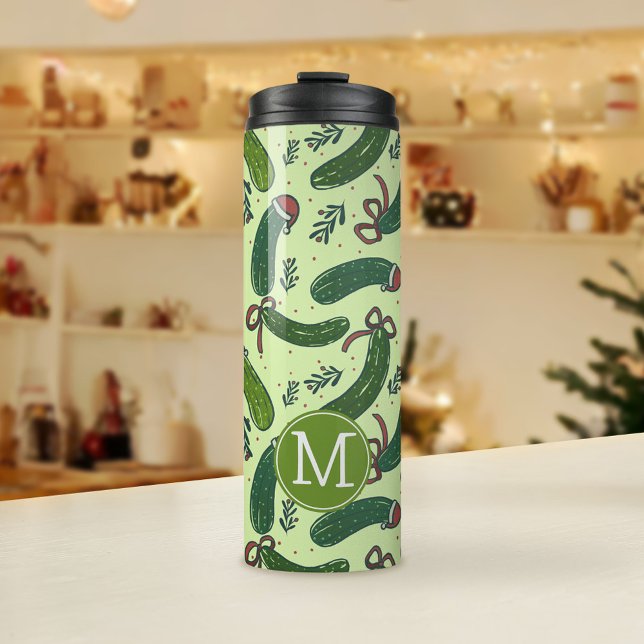 Bouteilles Isothermes Quirky Festive Pickles de Noël Motif (Christmas Pickle Pattern with Monogram Tumbler)