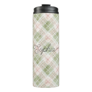 Bouteilles Isothermes Rayures à carreaux rose blush vert