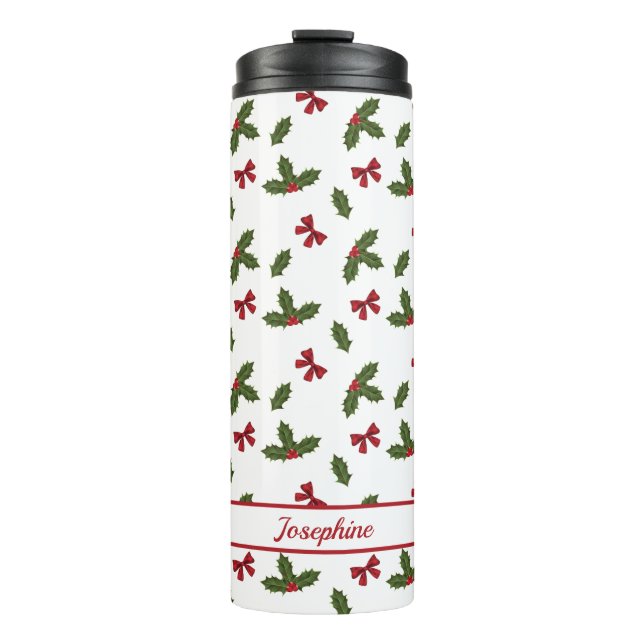 Bouteilles Isothermes Red Bows Et Christmas Holly Plante Motif & Nom (Devant)