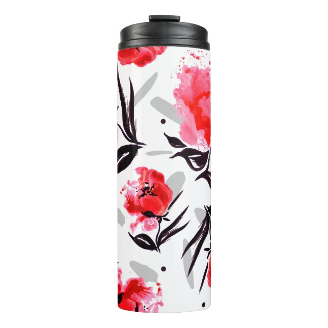 Bouteilles Isothermes Red Poppy sur un arrière - plan blanc à rayures gr (Devant)