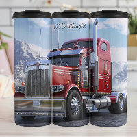 Red Semi Truck Snowy Mountain Pass