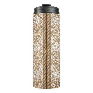 Bouteilles Isothermes REGARDE Brown DE BURLAP AVEC REGARDE DE LACE BLANC