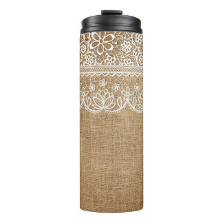 Bouteilles Isothermes REGARDE Brown DE BURLAP AVEC REGARDE DE LACE BLANC