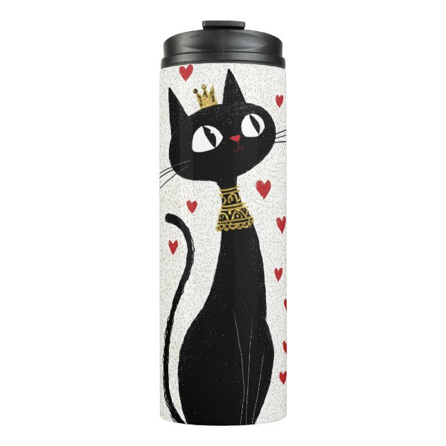 Bouteilles Isothermes Reine de chat noir Whimsical avec couronne d'or (Devant)