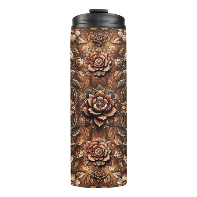Bouteilles Isothermes Relief Cuir Faux Fleurs Style Vintage (Devant)