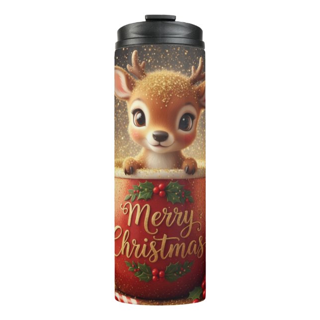 Bouteilles Isothermes Renne mignon dans un mug de Noël joyeux (Devant)