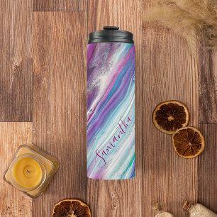 Bouteilles Isothermes Résumé Personnalisé Violet Turquoise Pailleté