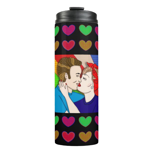 Bouteilles Isothermes Retro 1950 Style Pop Art Couple Kissing Brunette (Devant)