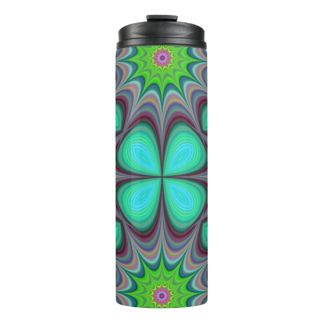 Bouteilles Isothermes Retro Boho Hippie Green Clover Psychedelic Mandala (Devant)