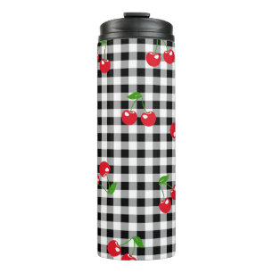 Bouteilles Isothermes Retro Cherry En vichy mignonne Rouge et Noir À dam