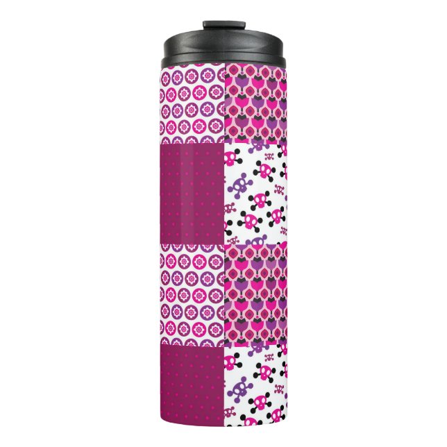 Bouteilles Isothermes Rétro point de polka de crâne de fleur (Devant)