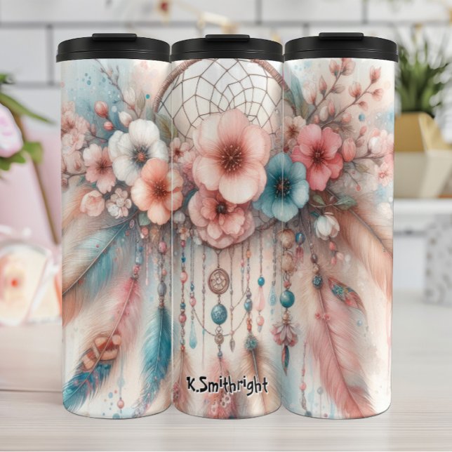 Bouteilles Isothermes Rêveuse florale avec plumes pastel (Créateur téléchargé)