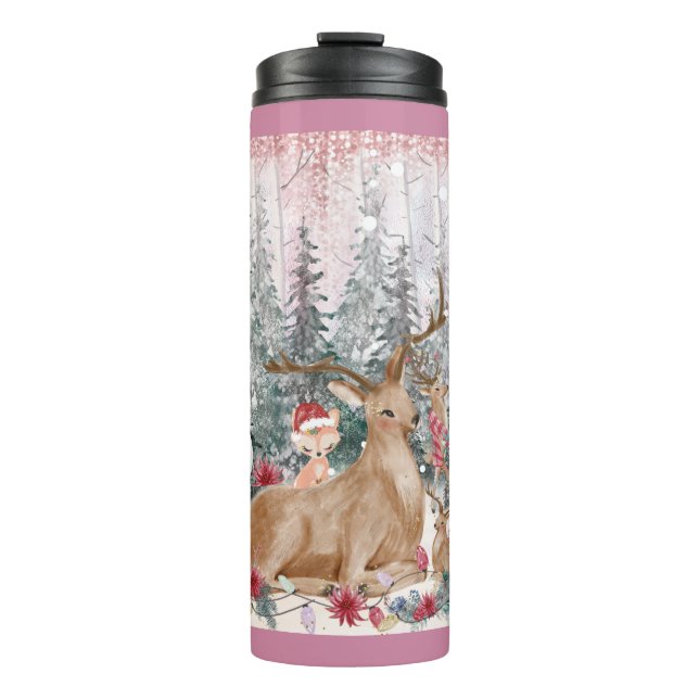 Bouteilles Isothermes Rinder d'aquarelle rose, Snowman Joyeux Noël (Devant)
