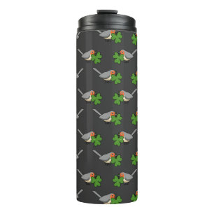 Bouteilles Isothermes Robin mignon avec Shamrock en caricature