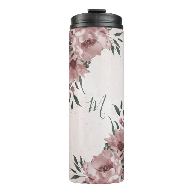 Bouteilles Isothermes romantique fleurs roses verdure (Devant)
