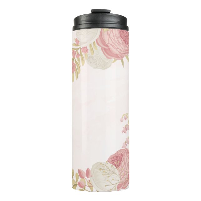 Bouteilles Isothermes Romantique rose blanc & or floral (Devant)