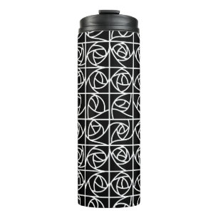 Bouteilles Isothermes Rose Art déco Carrés stylisés Floral noir blanc