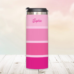Bouteilles Isothermes Rose chaud vif   Ombre Stripes avec script