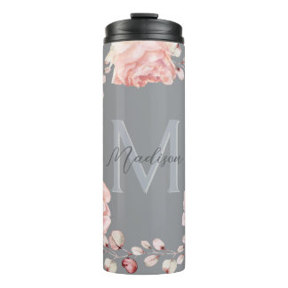 Bouteilles Isothermes Rose d'aquarelle Wreath personnalisée | Gray