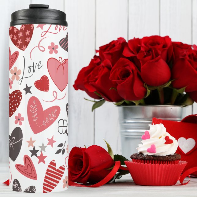 Bouteilles Isothermes Rose Et Bleu Amour Et Coeurs Art Folk (Pink And Blue Love And Hearts Folk Art Thermal Tumbler)