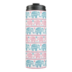 Bouteilles Isothermes Rose et motif ethnique turquoise d'éléphant