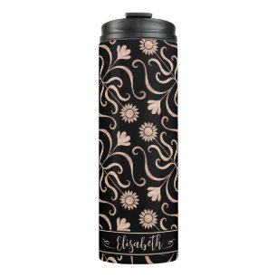 Bouteilles Isothermes Rose Gold & Black Floral Damask Sunflower Folk Art
