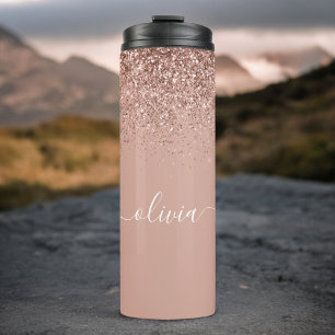 Bouteilles Isothermes Rose Gold Blush Fuschsi Pailleté Monogramme Nom