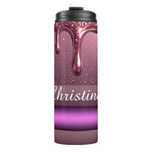 Bouteilles Isothermes Rose Gold Glitter Drip Nom personnalisé