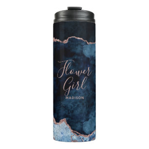 Bouteilles Isothermes Rose Gold Navy Blue Marbre Fille Fleur