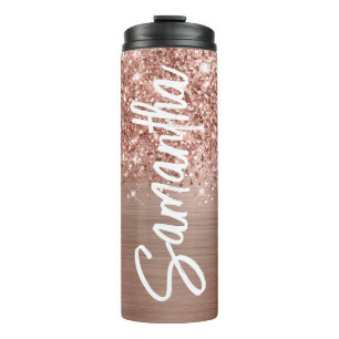 Bouteilles Isothermes Rose Gold Pailleté Glam Vertical Nom Personnalisé