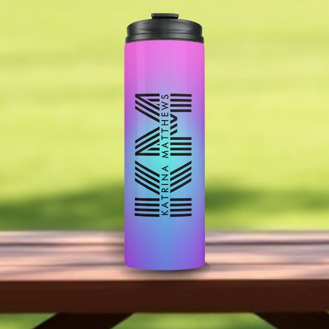 Bouteilles Isothermes Rose Néon Bleu Et Violet Ombré Monogramme (Neon Pink Blue & Purple Ombre Monogram Thermal Tumbler
)