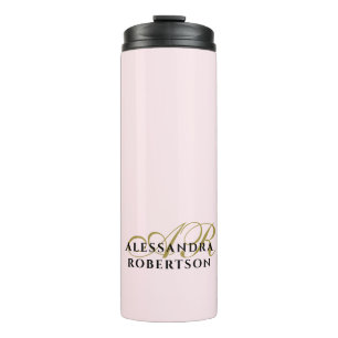 Bouteilles Isothermes Rose pastel Monogramme Or Noir Minimaliste Élégant