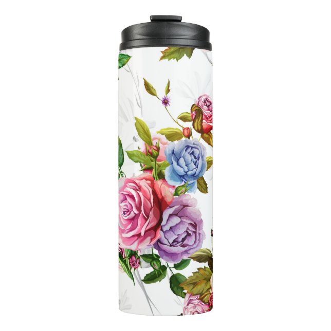 Bouteilles Isothermes Rose, pivoine avec feuilles et camomille avec corn (Devant)