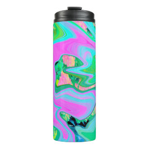 Bouteilles Isothermes Rose Rétro et Art Liquide Bleu Clair sur Hydrangea