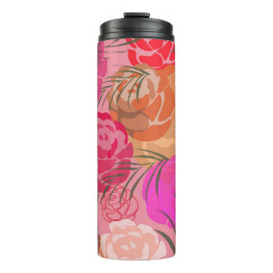Bouteilles Isothermes Rose rose motif avec fleurs et plantes