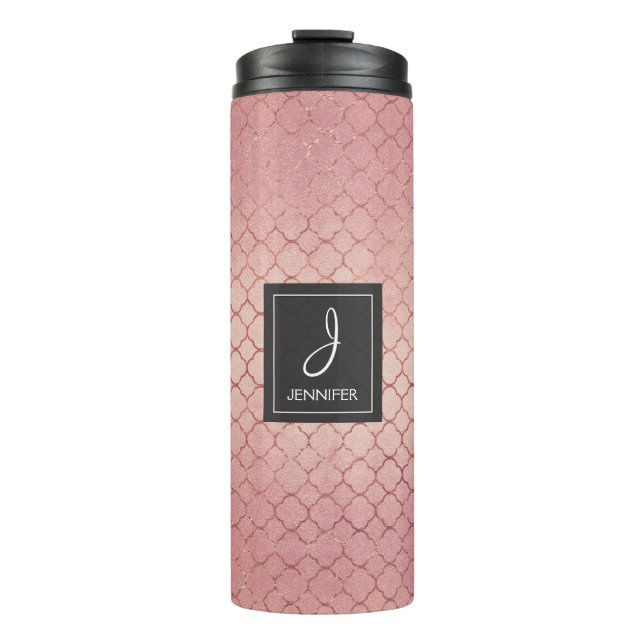 Bouteilles Isothermes Rose Rose Motif or élégant Monogramme (Devant)