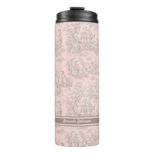 Bouteilles Isothermes rose vintage or toile de jouy imprimé