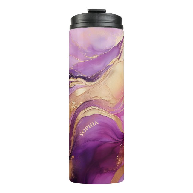 Bouteilles Isothermes Rose violet moderne et or (Devant)