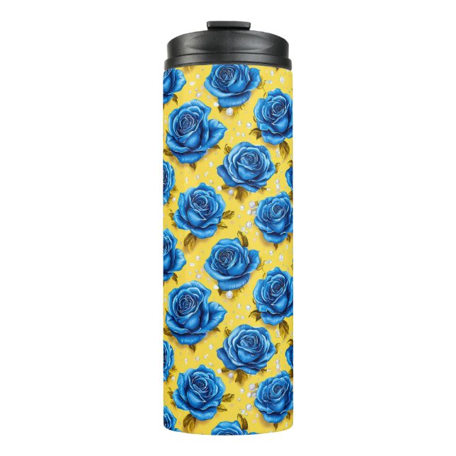Bouteilles Isothermes Roses Bleues Romantiques Fleur Moderne (Devant)
