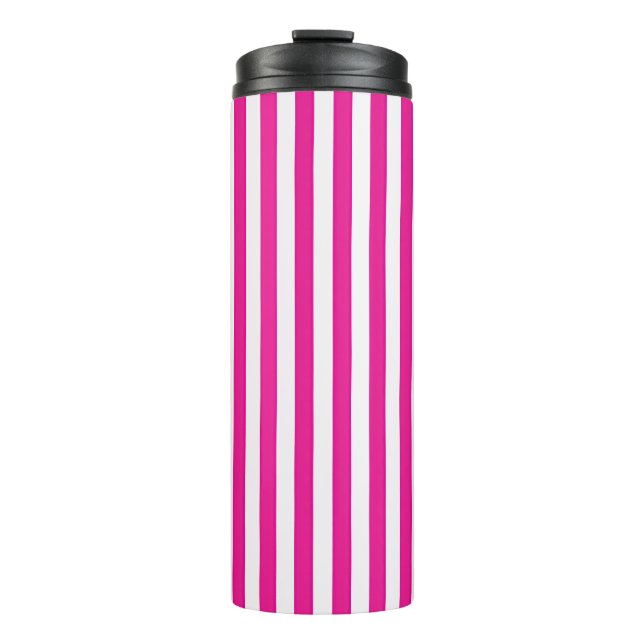 Bouteilles Isothermes Roses Chauds et Rayures Verticales Blanches Minima (Devant)