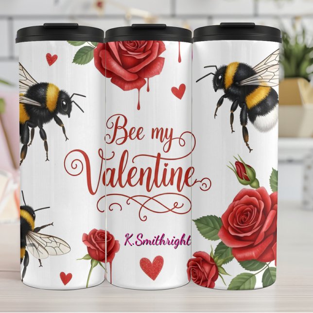 Bouteilles Isothermes Roses Cœurs Abeille Ma Saint-Valentin (Créateur téléchargé)