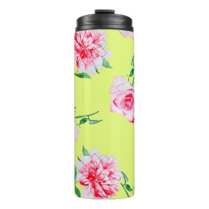 Bouteilles Isothermes Roses et pivoines aquarelle illustration motif