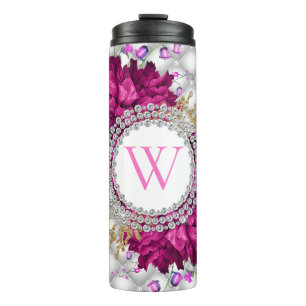 Bouteilles Isothermes Roses Rose Bourgogne Diamants Élégant Monogramme