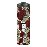Roses Rouges & Crânes Floral Noir Gothique Blanc