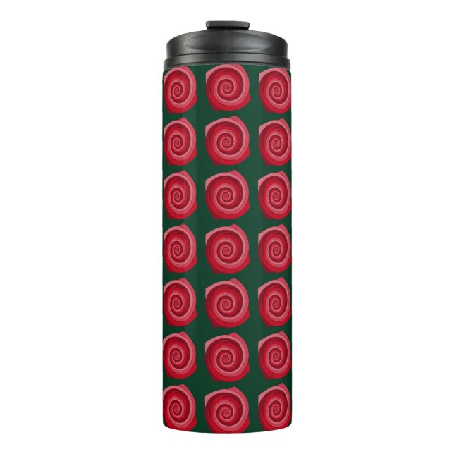 Bouteilles Isothermes Roses rouges sur un fond vert abstrait, fond (Devant)