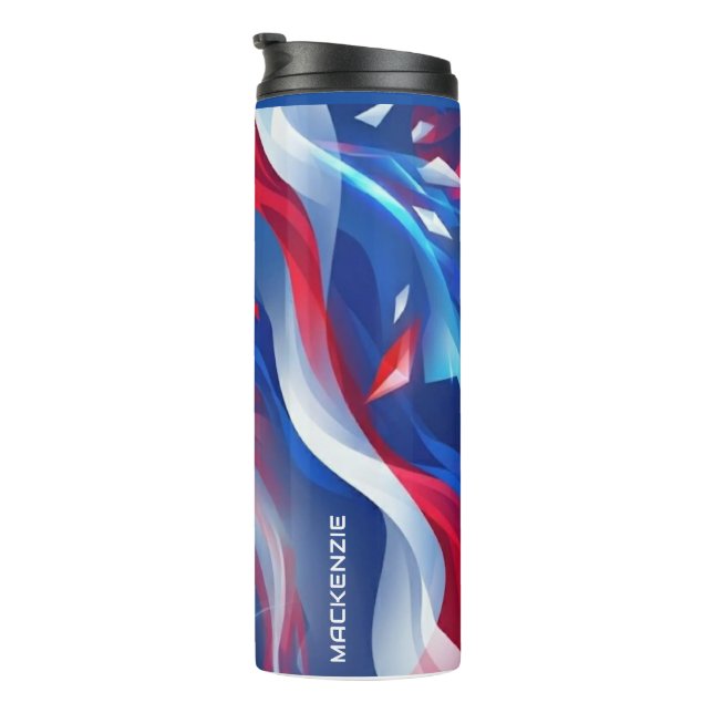 Bouteilles Isothermes Rouge Blanc Bleu Abstrait avec Votre Nom (Tourné sur la droite)