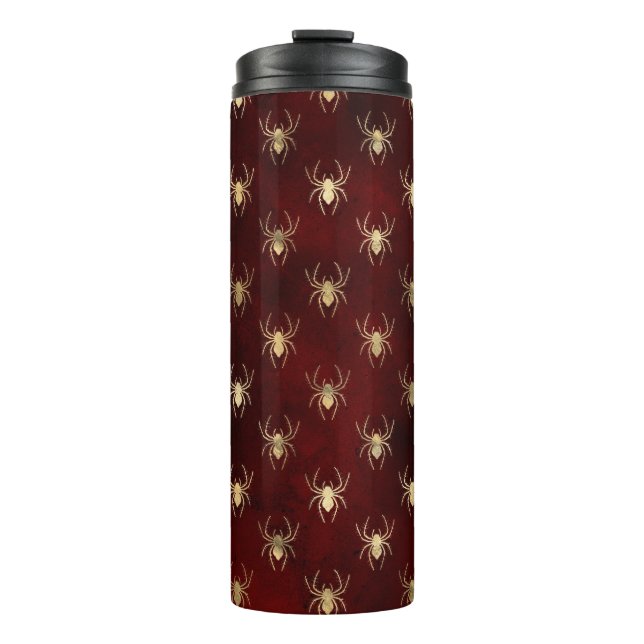 Bouteilles Isothermes Rouge Bourgogne et Or Motif d'Araignée Grunge (Devant)