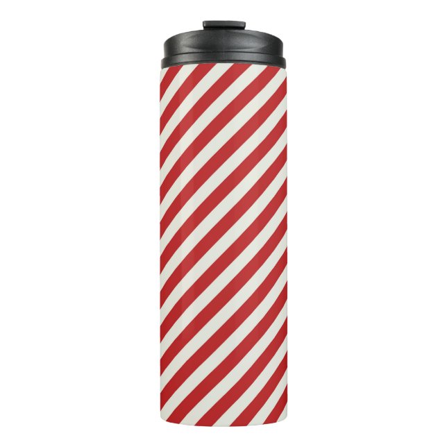 Bouteilles Isothermes Rouge & Crème Beige Blanc Rayure Noël Fêtes  (Devant)