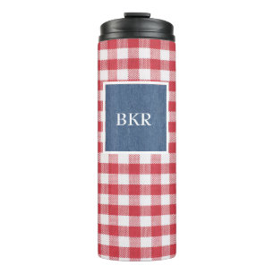 Bouteilles Isothermes Rouge et blanc Check Blue Denim Name Frame 12oz